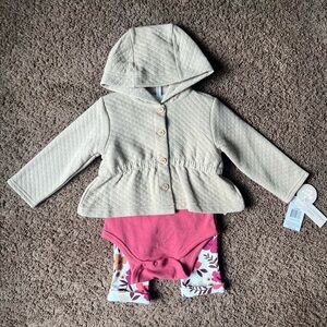 Catherine Malandrino Outfit Set w/ Cream Coat, Onesie, and Bottoms.